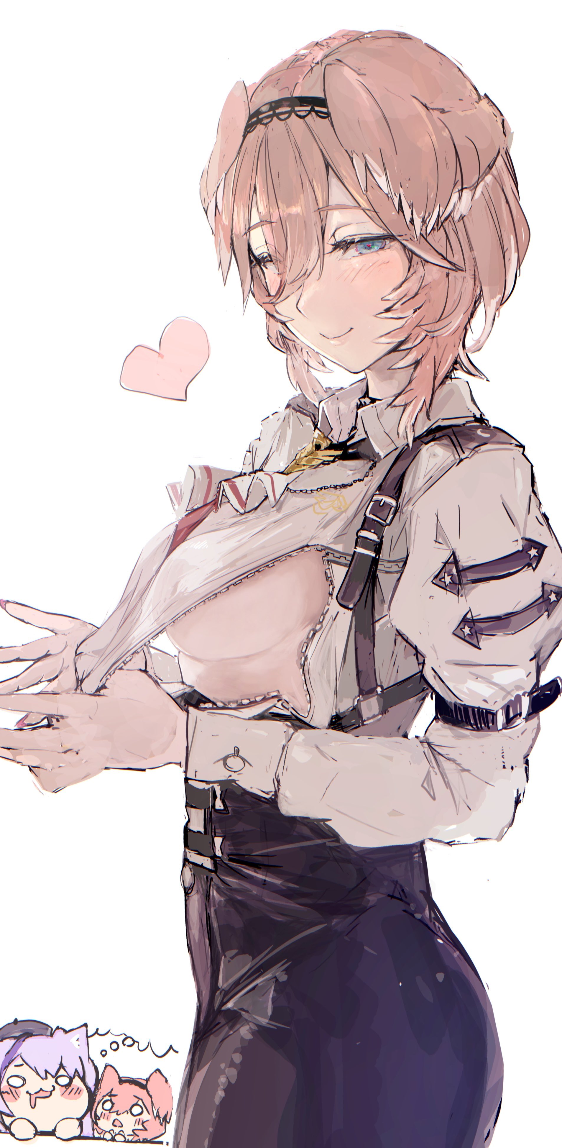 1girls, 2d, bird girl, blush, blush lines, blushing, blushing at viewer, boobs, breasts, clothed, clothing, digital drawing (artwork), eokakuman, female, female focus, female only, hair, head wings, heart, heart symbol, hololive, hololive japan, holox, light skin, light-skinned female, looking at viewer, medium breasts, mostly clothed, open eyes, pink fingernails, pink hair, revealing, seductive, short hair, smile, standing, straps, takane lui, tits, underboob, virtual youtuber