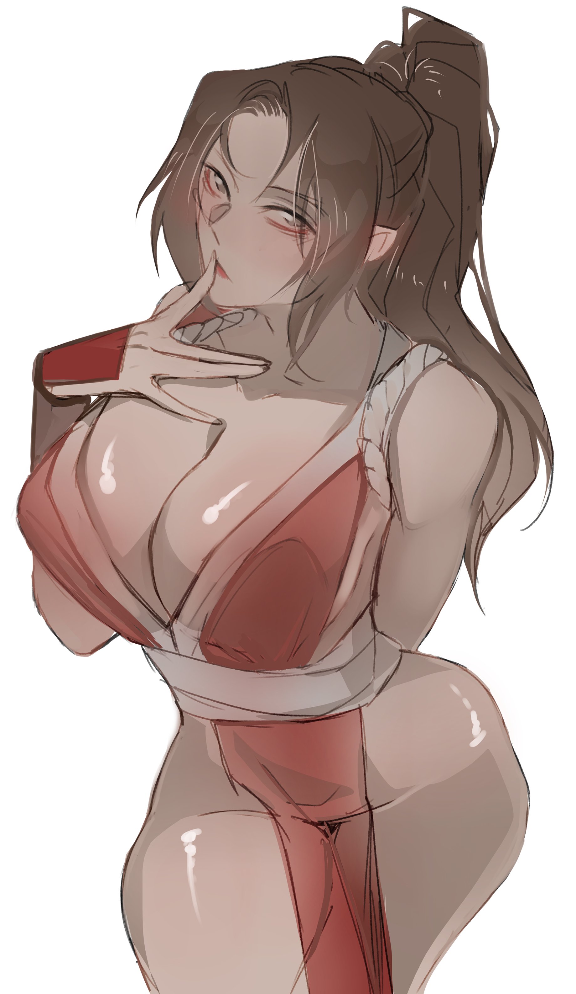 1girls, brown hair, fatal fury, huge breasts, in pand, king of fighters, mai shiranui, snk