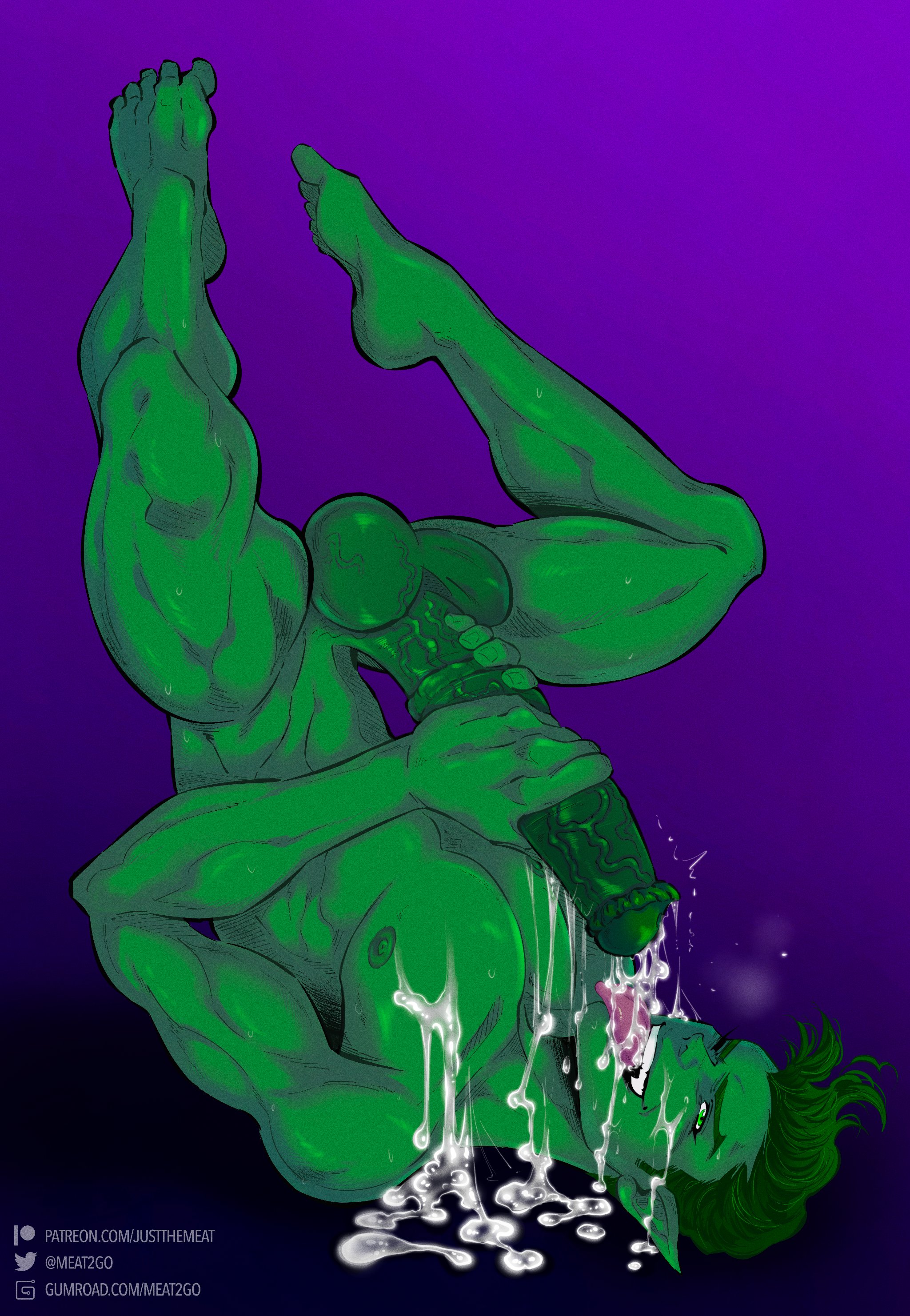 1boy, animal penis, artist name, balls, ballsack, beast boy, boner, cum, cum in mouth, cumming, dc, dc comics, eating cum, equine penis, erection, garfield logan, green eyes, green hair, green skin, horsecock, human with animal genitalia, human with horsecock, humanoid, justthemeat/meat2go, lean muscle, male, male nipples, male only, masculine male, medial ring, muscles, muscular, muscular male, nipples, nude, nude male, patreon username, pecs, penis, pointy ears, scrotum, self suck, self sucking, selfcest, shaved crotch, smooth skin, smooth skinned male, solo, solo male, testicles, tongue, tongue out, twitter username, veiny balls, veiny penis, veiny testicles