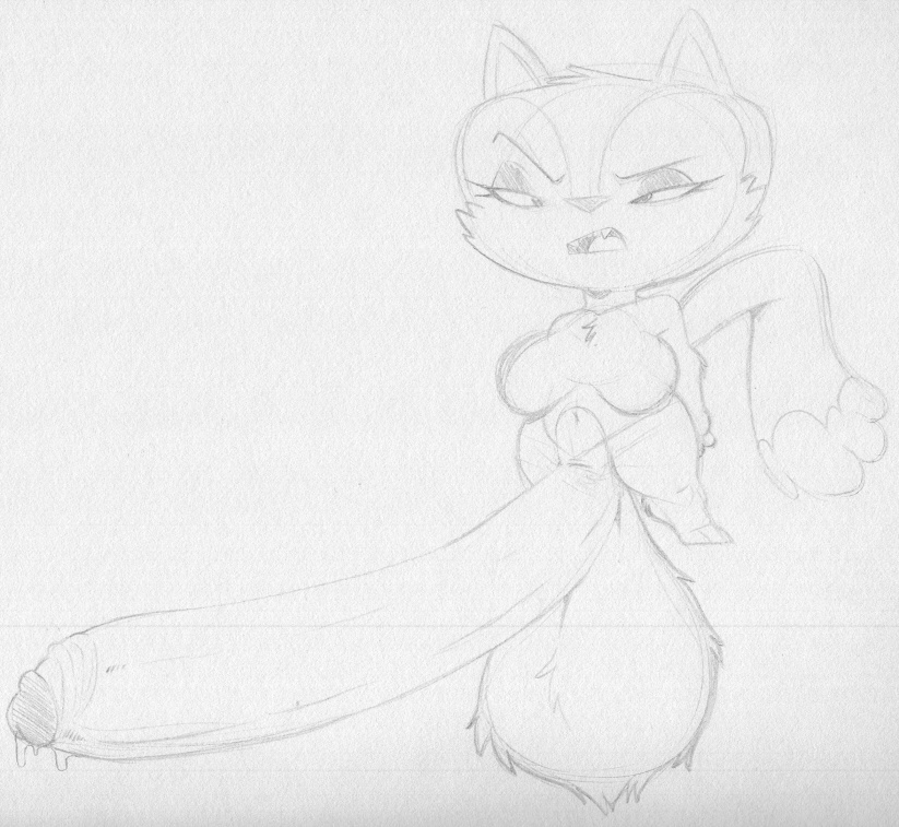 anthro balls big_balls big_penis bodily_fluids breasts candle_fox canid canine erection female fox genital_fluids genitals herm huge_balls huge_cock hyper hyper_balls hyper_genitalia hyper_penis intersex kiff_(series) mammal monochrome penis precum sbshouseofpancakes short_stack solo