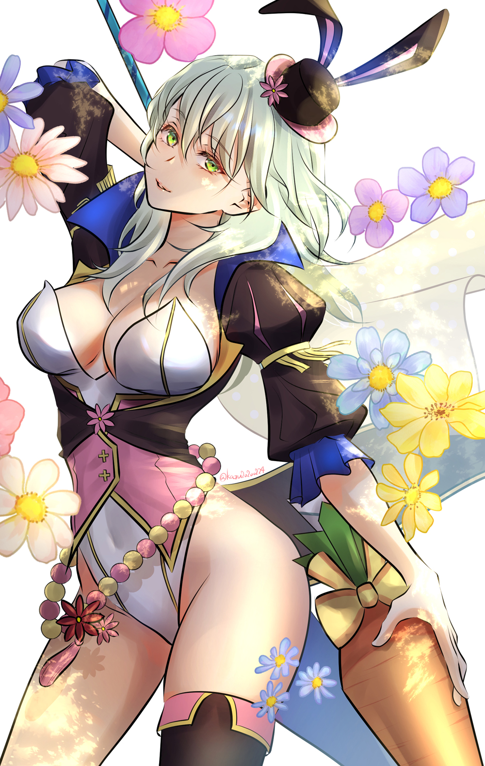 1girls alternate_costume breasts bunny_ears bunny_girl bunnysuit byleth_(fire_emblem) byleth_(fire_emblem)_(female) cleavage easter female female_only fire_emblem fire_emblem:_three_houses fire_emblem_heroes green_eyes green_hair kazu20200224 looking_at_viewer medium_breasts nintendo solo thighs