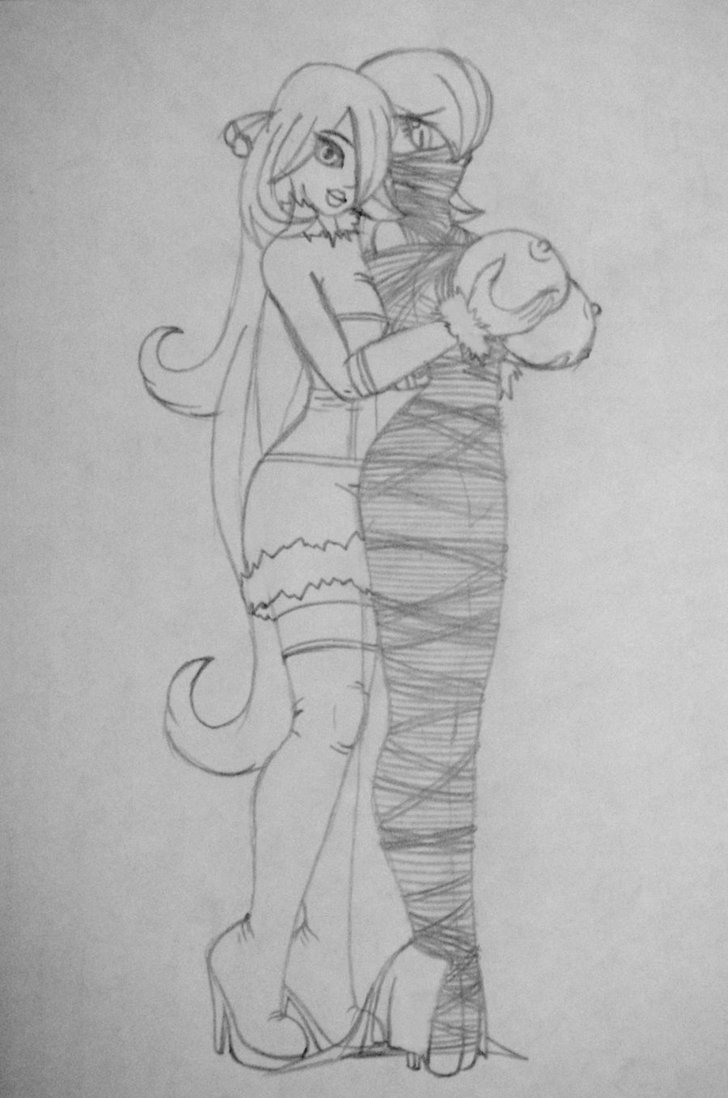 2girls ballet_boots ballet_heels bondage bound cynthia_(pokemon) female female_only femsub gag gardevoir high_heels human humanoid multiple_girls playing_with_breasts pokémon_(species) pokemon pokemon_(species) raver1357 rope skirt traditional_media traditional_media_(artwork) wrapped