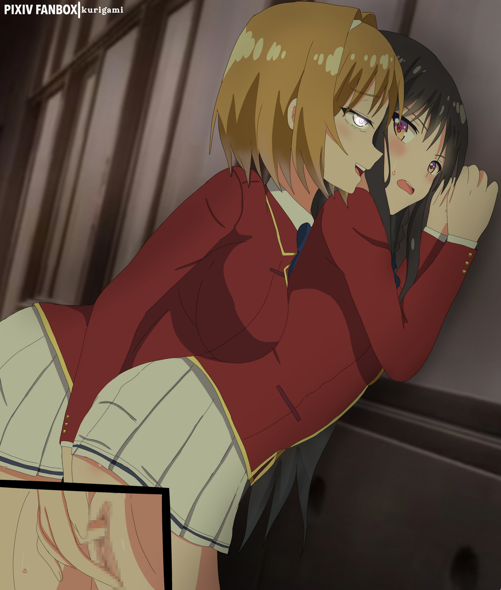 2girls ahe_gao big_breasts black_hair blonde_hair blush censored censored_pussy classroom_of_the_elite dressed female female/female female_focus female_on_female female_only fingering fingering_partner fingering_pussy girl_on_girl girls girls_only horikita_suzune kurigami kushida_kikyou lesbian lesbian_sex long_hair mosaic_censoring mosaic_censorship purple_eyes pussy red_eyes school_uniform schoolgirl short_hair youkoso_jitsuryoku_shijou_shugi_no_kyoushitsu_e yuri