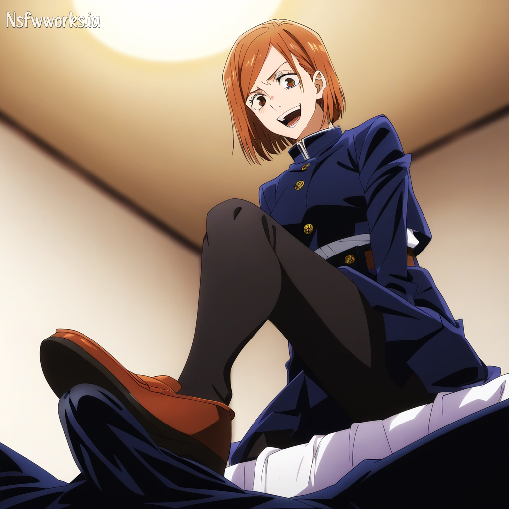 1boy, 1girls, ai generated, anime style, blush, brown eyes, brown hair, classroom, cum, cumming, ejaculation, female, female focus, femdom, footjob, humiliation, jujutsu kaisen, kugisaki nobara, male, nsfwworks.ia, penis, school uniform, schoolgirl, shoejob, shoes, smile, stepped on