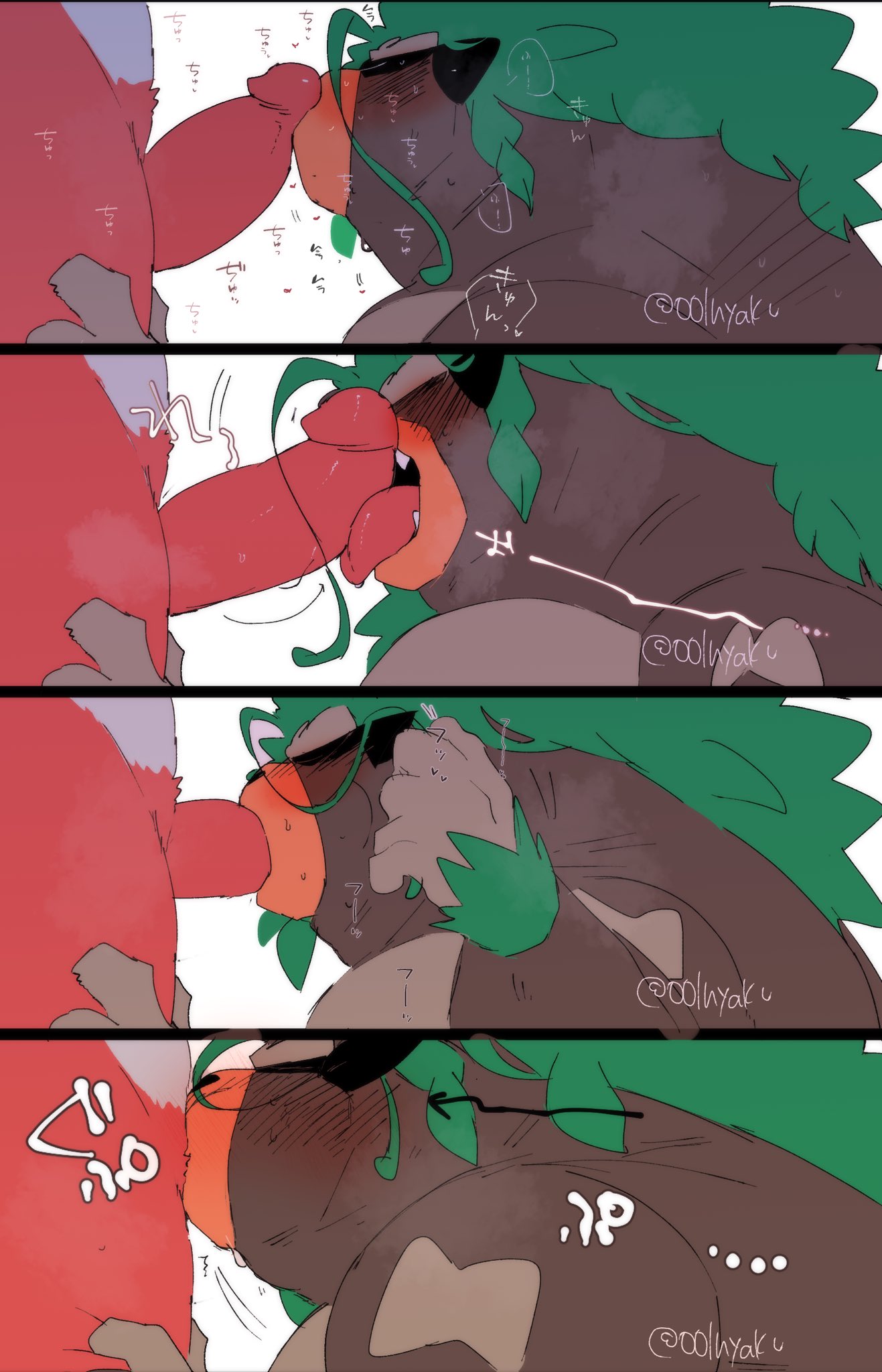 anthro biped blush closed_eyes deepthroat duo erection fellatio gay gay_sex generation_7_pokemon generation_8_pokemon genitals hi_res hyaku_(artist) incineroar male male/male nintendo oral oral_penetration oral_sex penetration penile penile_penetration penis pokemon pokemon_(species) rillaboom sex