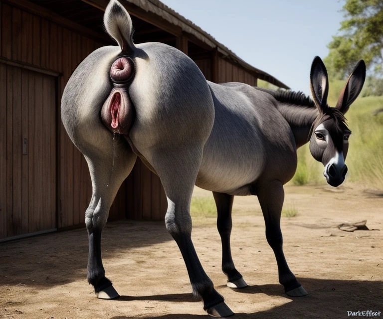 1girls, ai generated, anatomically correct, anatomically correct anus, anatomically correct genitalia, anatomically correct pussy, anus, darkeffect, donkey, equine, equine anus, equine genitalia, equine pussy, female, female only, feral, furry, looking at viewer, looking back, presenting hindquarters, puffy anus, pussy, pussy juice, rear view