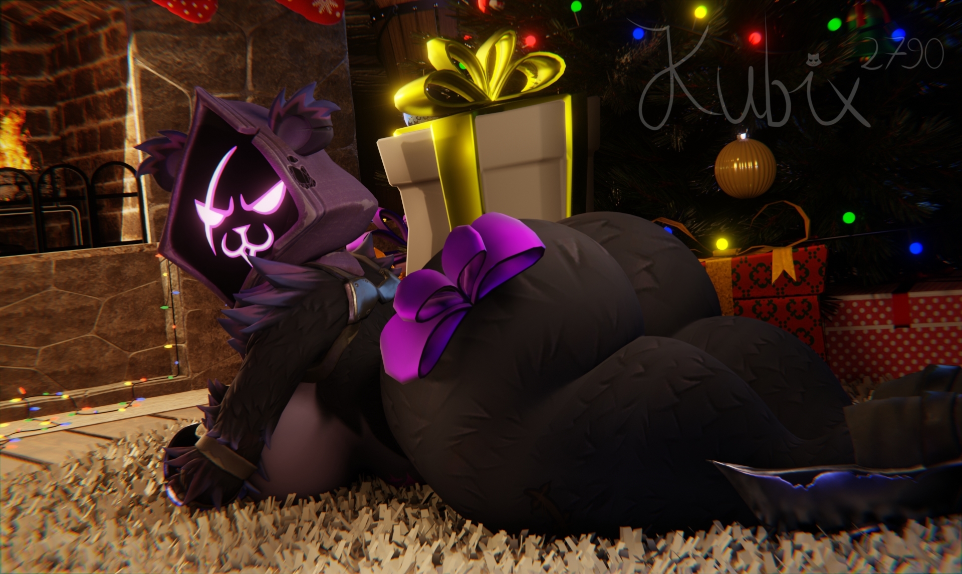 :3, 1girls, 2020s, 2024, 3d, 3d (artwork), anthro, ass, bear, big ass, big breasts, big butt, big thighs, bighotdaddycat, breasts, christmas tree, epic games, female, female focus, female only, fortnite, hi res, highres, huge ass, large ass, large breasts, large butt, large thighs, looking at viewer, on stomach, presents, raven team leader, sideboob, solo, solo female, solo focus, thick thighs, thighs, ursid