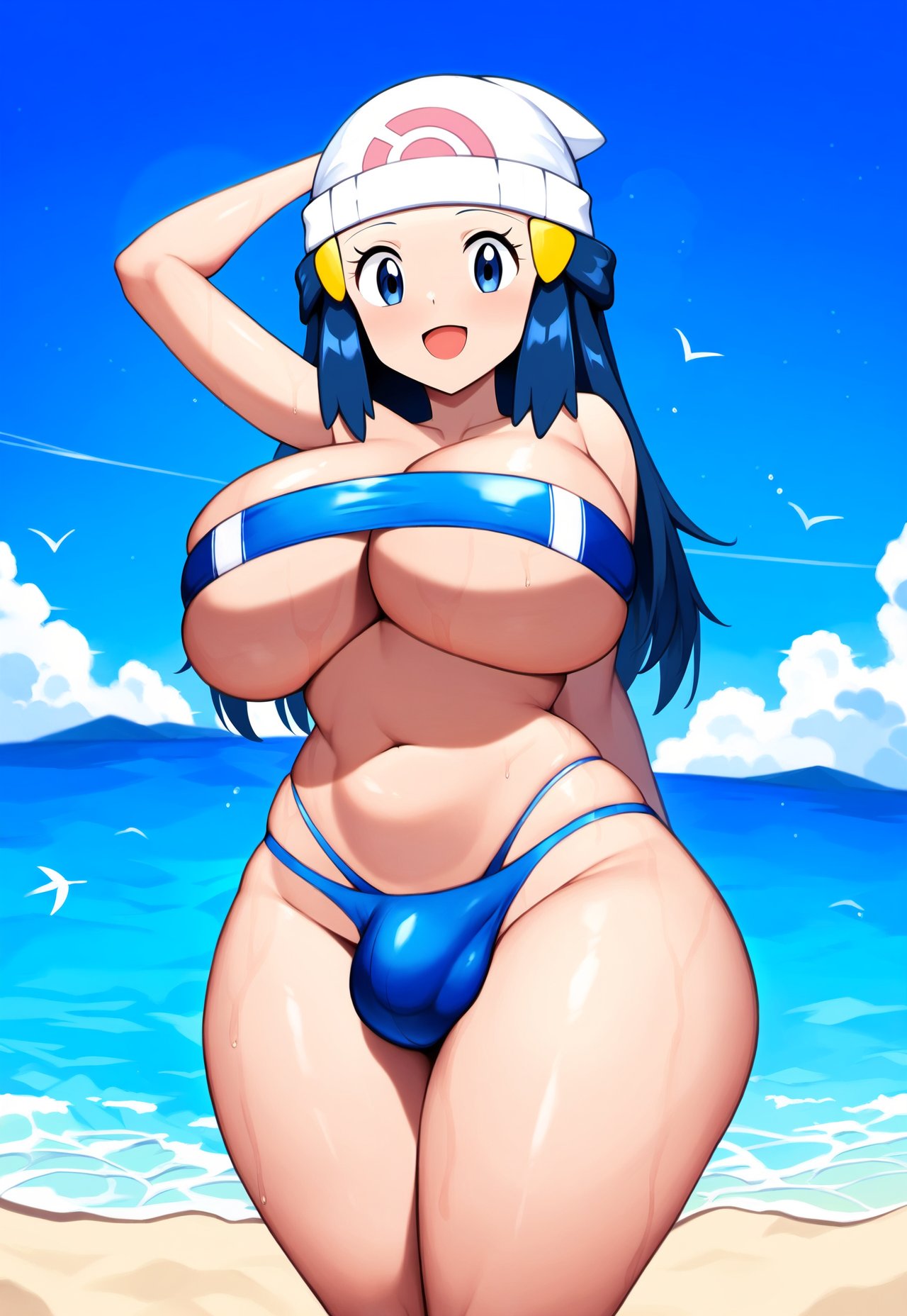 1futa ai_generated balls ballsack beach beach_background big_ass big_breasts bikini bikini_bottom bikini_top blue_hair blush blushing_at_partner blushing_at_viewer breasts bulge bulge_through_clothing busty clouds curvy curvy_figure curvy_futa curvy_hips curvy_thighs dawn_(pokemon) dickgirl dickgirl_focus dickgirl_only futa_focus futa_only futanari hat huge_breasts long_hair ocean peace_sign penis_visible_through_clothing pokemon pokemon_dppt sand seagull seagulls smile smiling_at_partner smiling_at_viewer solo_futa stable_diffusion thedawn_hikari thick_thighs tummy water_drop waterdrop wide_hips wide_thighs wristwatch wristwear