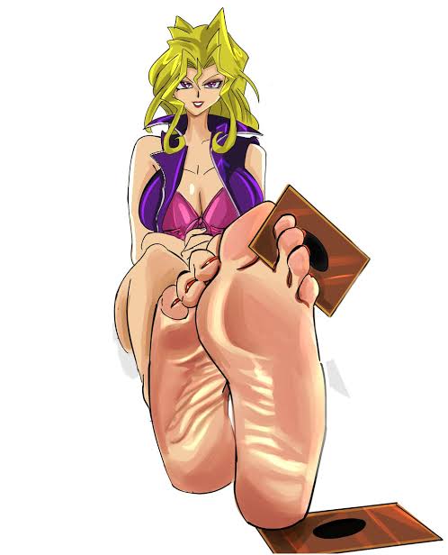 1girls bare_legs bare_shoulders barefoot between_toes big_breasts blonde_female blonde_hair card feet female female_only foot_fetish foot_focus human kujaku_mai looking_back mai_valentine painted_nails playing_card solo ssslavein vest wrinkled_feet yu-gi-oh!