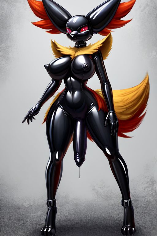 ai_generated big_breasts delphox drone eunuch futanari latex latex_drone pokemon pokemon_(species) solo_futa tagme