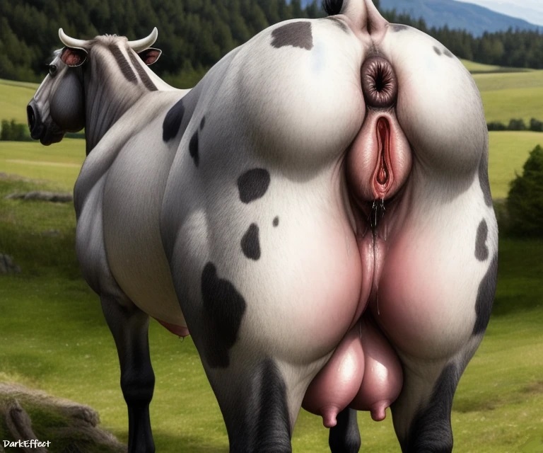 1girls ai_generated anatomically_correct anus bovid bovine cow_ears cow_horns cow_tail darkeffect female_only feral field furry horns nipples outdoors puffy_anus pussy pussy_juice rear_view spots spots_(marking) thick_thighs udders white_fur