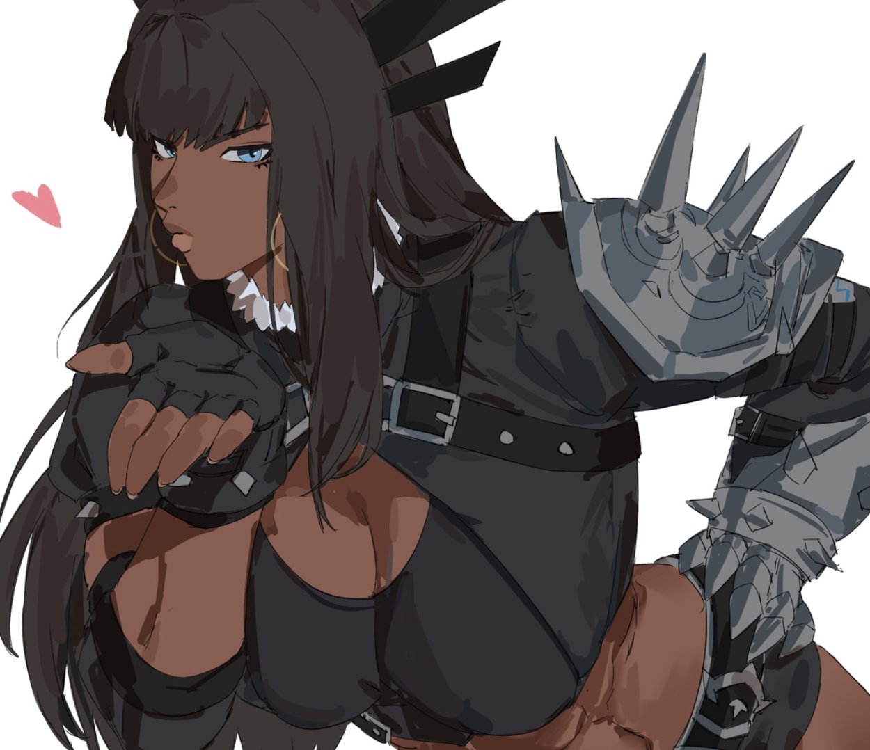 1girls, abs, arc system works, armor, black magic, blue eyes, breasts, brown hair, cleavage, dark skin, dark-skinned female, earrings, enargeia, enargeia5525, female, female focus, female only, gloves, hair ornament, hoop earrings, long hair, long nails, magik (illyana rasputin), magik (marvel tokon), marvel, marvel comics, marvel tokon: fighting souls, midriff, race swap, solo, solo female, solo focus, tagme, taiyang yu, toned, toned female