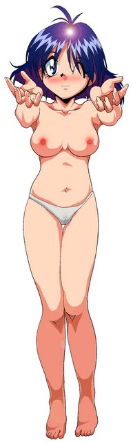 1990s 1998 20th_century amelia_wil_tesla_seyruun blush breasts eyeball_(artist) nipples panties short_hair slayers underwear wink winking