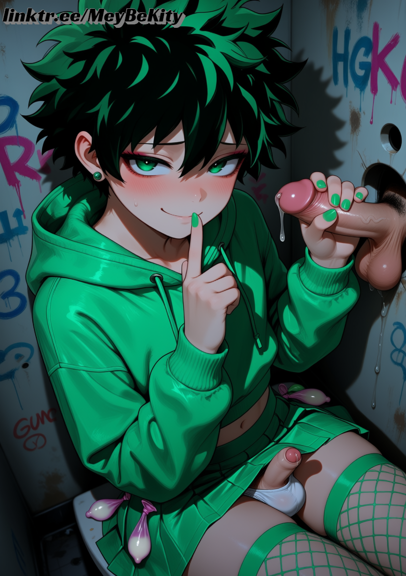 1boy, ai generated, balls, femboy, handjob, izuku midoriya, meybekity, midoriya izuku, my hero academia, otoko no ko, panties, penis, skirt, trap, yaoi