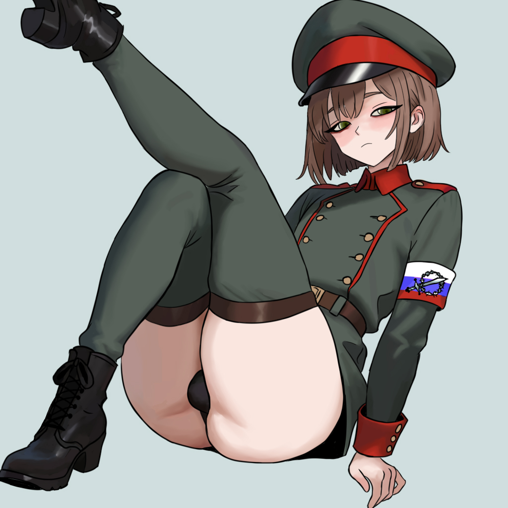 annoyed, blush, bulge, bulge through clothing, countryhumans, countrypersons, cute male, embarrassed, femboy, girly, girly boy, hearts of iron 4, hoi4, kaiserredux, leg up, military, military uniform, national personification, nipples, penis, personification, russia, russia (countryhumans), russian, sissy, solo, solo male, somefemmy, trap, uniform
