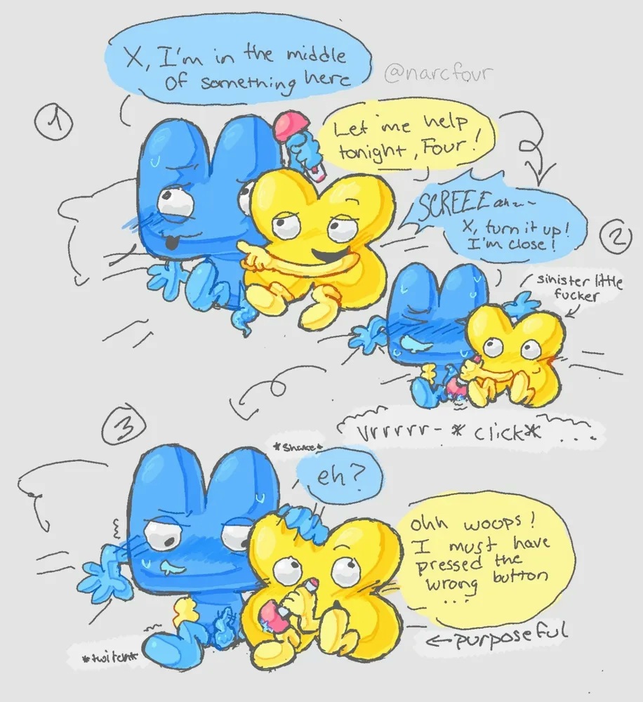 algebralien, battle for dream island, battle for dream island again, bfb, bfdi, bfdia, four (bfb), non-human, object shows, tentacle penis, the power of two, toony, tpot, vibrator, vibrator on penis, x (bfb)