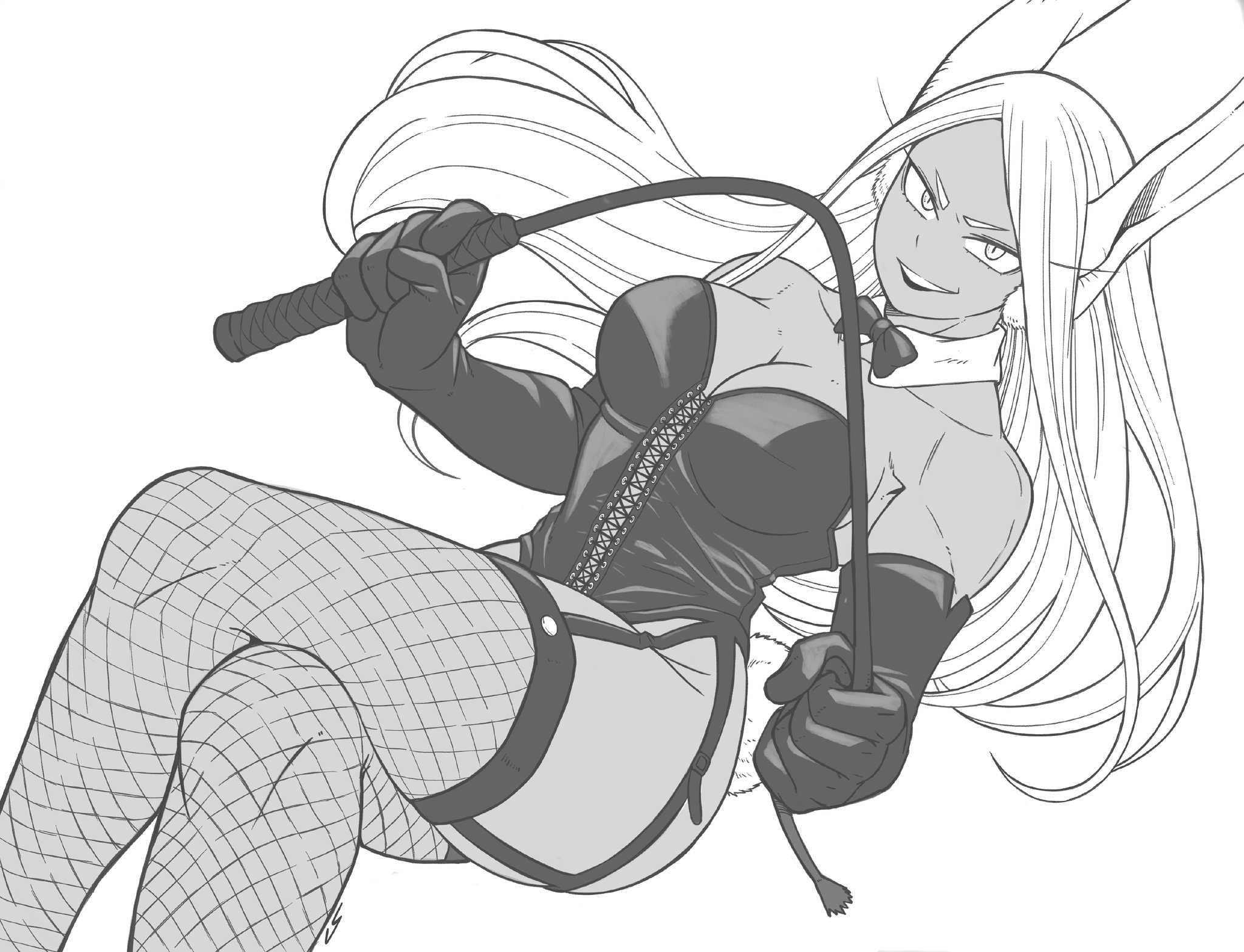 1girls, 2026, 23condex, 2d, 2d (artwork), 2d artwork, boku no hero academia, bunny ears, bunny girl, bunny tail, cleavage, dominatrix, female, female focus, female only, fishnet legwear, fishnet stockings, fishnet thighhighs, fishnets, gloves, heroine, long hair, long-haired female, looking at viewer, mirko, miruko, monochrome, my hero academia, rabbit, rabbit ears, rabbit girl, rabbit tail, rumi usagiyama, superheroine, tan body, tan skin, tan-skinned female, thick thighs, thighhighs, thighs, whip, white hair, white-haired female