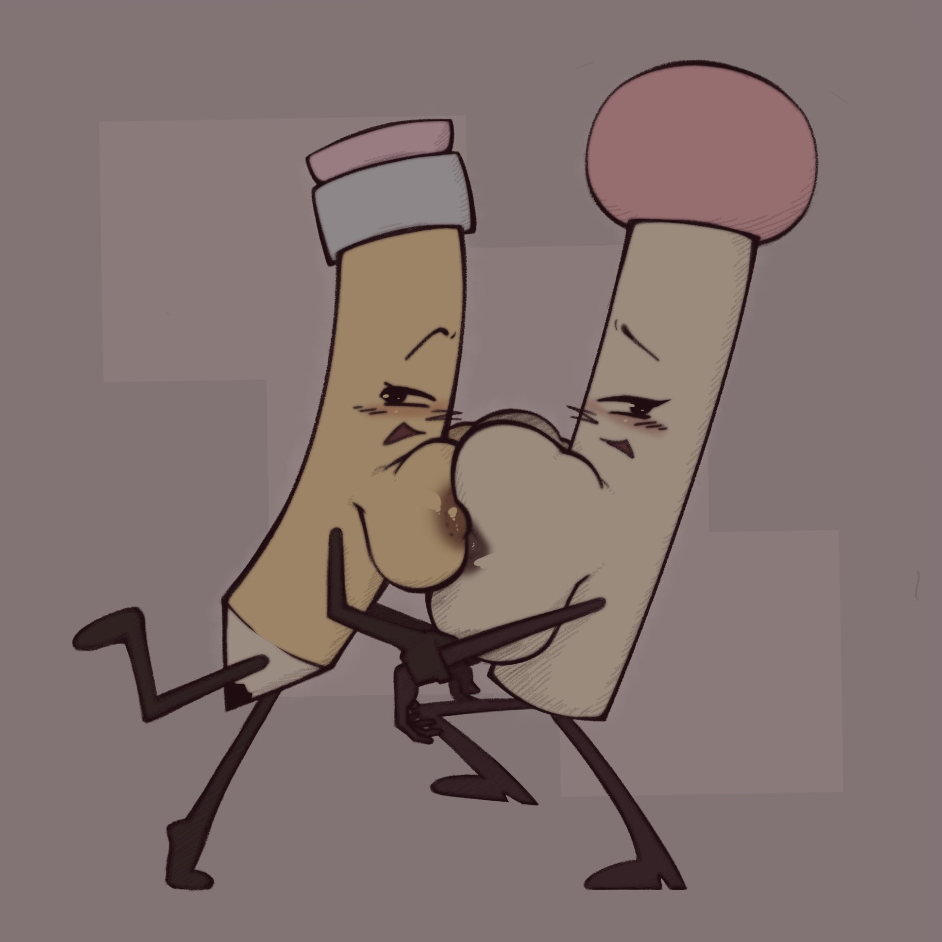 2024, 2girls, animate inanimate, battle for dream island, bfdi, big breasts, blueruchka, blush, breast size difference, duo, huge breasts, lesbian, match (bfdi), object show, object shows, pencil (bfdi)