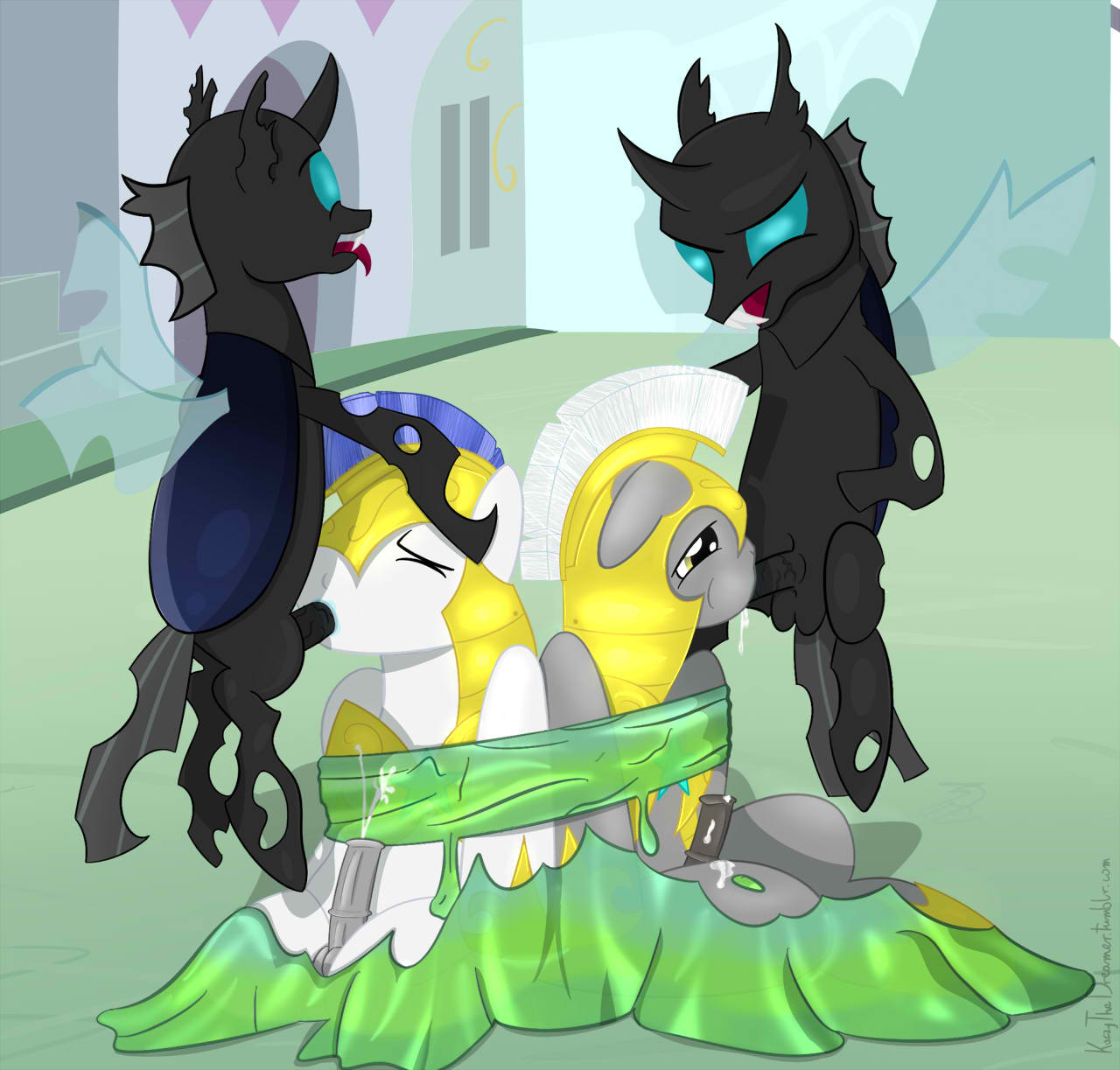 changeling cum foursome friendship_is_magic gay kaczythedreamer male my_little_pony oral royal_guard_(mlp) sex straight_hair