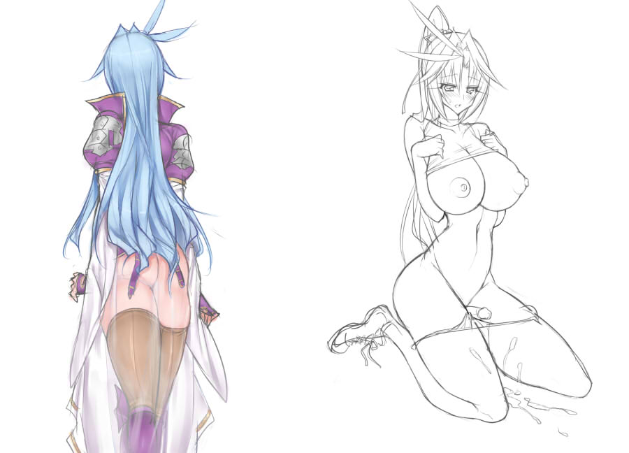 ass blue_hair blush breasts cum dress female_kuja final_fantasy final_fantasy_ix futanari intersex jiz kuja large_breasts long_hair monochrome nipples panties penis rule_63 see-through sheer thighhighs underwear