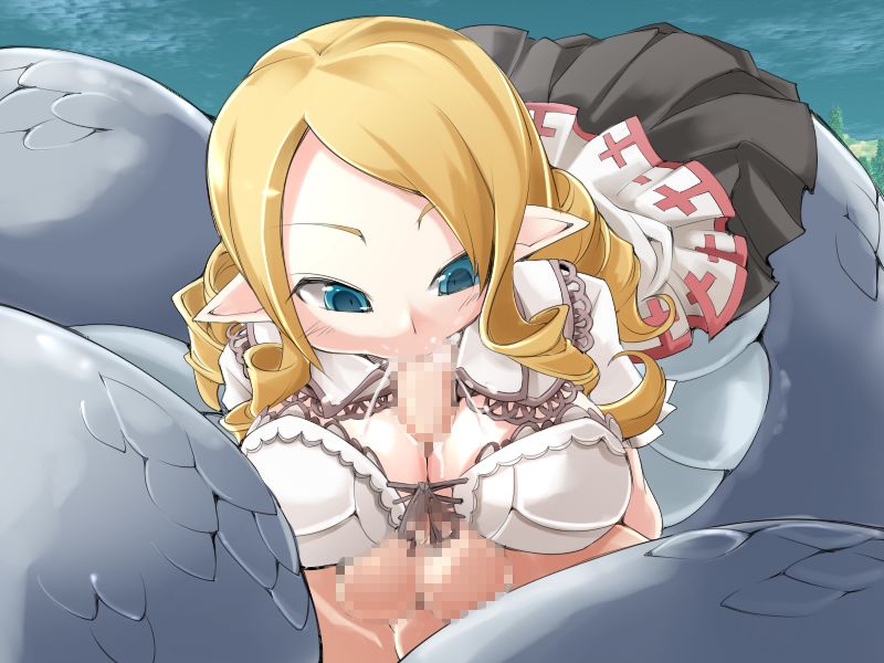 1boy, 1girls, blonde hair, blowjob, blue eyes, bra, breasts, censored, cum, cum in mouth, drill hair, fellatio, female, femdom, hair, lamia, long hair, male, mon-musu quest, monster girl, naga, oral, paizufella, paizuri, paizuri rape, pointy ears, rape, reverse forced oral, straight, titfuck, titjob