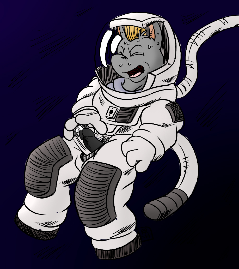 anthro cum cumshot donkey equine erection floating furry hands-free male_only masturbation orgasm penis roarey_raccoon sen_grisane solo space space_suit spacesuit tube