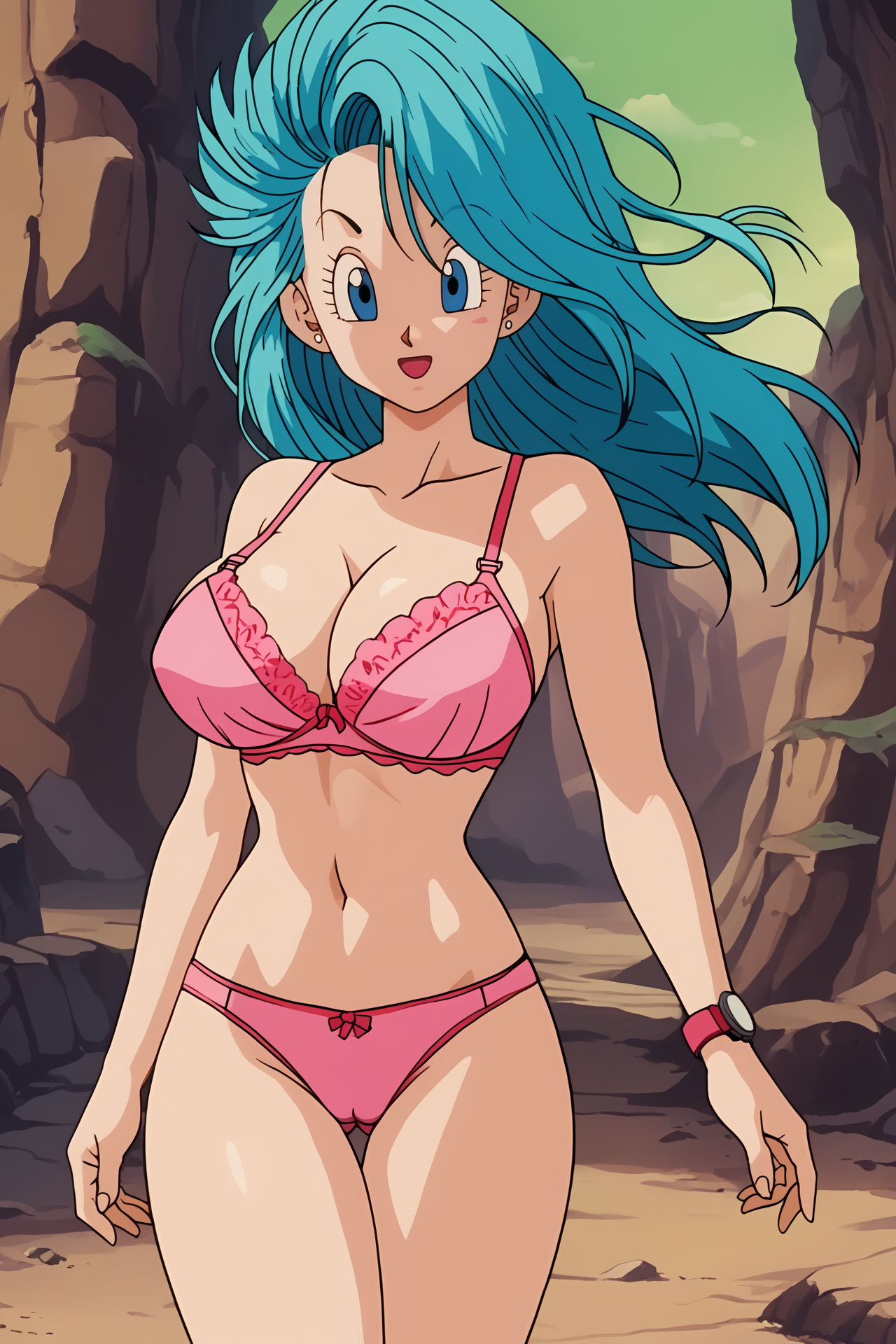 ai generated, aindroidparanoid, ass, big breasts, blue eyes, blue hair, breasts, bulma (dragon ball), bulma briefs, bulma briefs (post saiyan saga), busty, cameltoe, cleavage, curvy, dragon ball, dragon ball super, dragon ball z, female, female only, hips, huge breasts, large breasts, lingerie, long hair, mountain, narrow waist, navel, outdoors, pussy, scientist, slim waist, stable diffusion, taller female, voluptuous, wavy hair