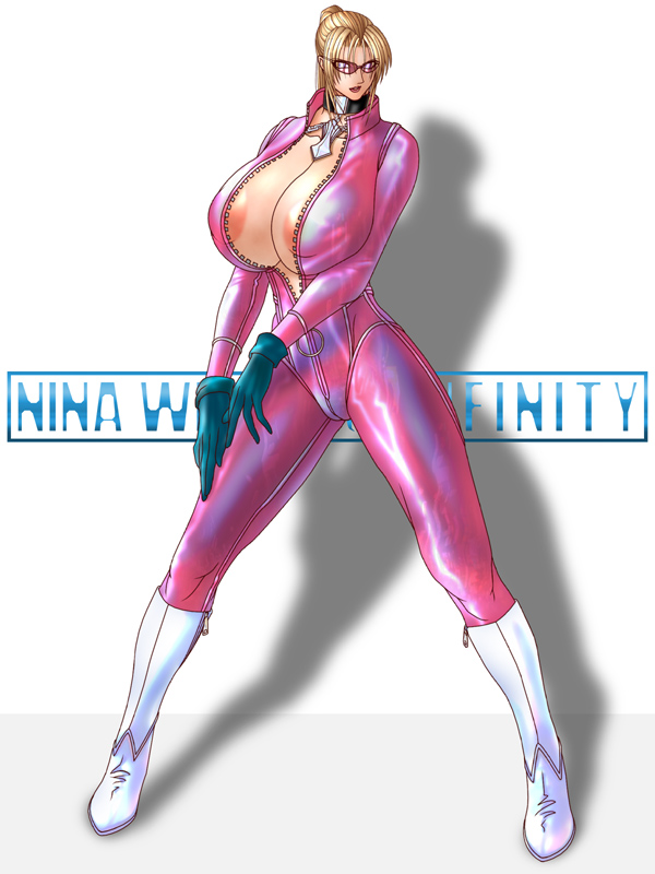 areola_slip areolae bad_anatomy big_breasts blonde_hair bodysuit boots breasts catsuit choker cleavage death_by_degrees female female_only glasses gloves huge_breasts human infinity latex lipstick namco necklace nina_williams nipples skin_tight small_head solo standing sunglasses tekken tekken_1 tekken_2 tekken_3 tekken_4 tekken_5_dark_resurrection tekken_blood_vengeance tekken_tag_tournament tekken_tag_tournament_2 tekken_the_motion_picture zipper