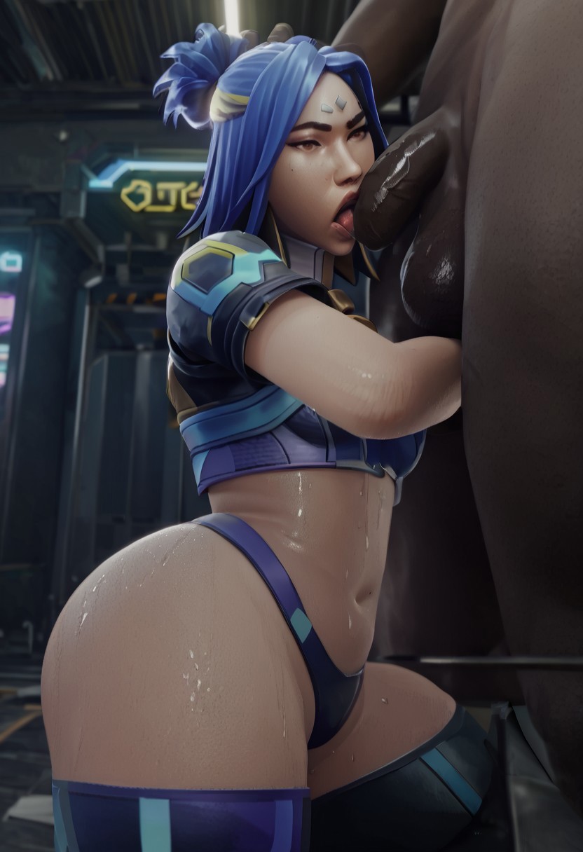 1boy, 1girls, 3d, ai generated, ass, balls, big ass, big balls, big butt, big penis, blue hair, brown eyes, dark skin, dark-skinned male, female, filipino female, interracial, light skin, light-skinned female, male, neon (valorant), penis, riot games, sweat, sweating, tagme, valorant, veiny penis
