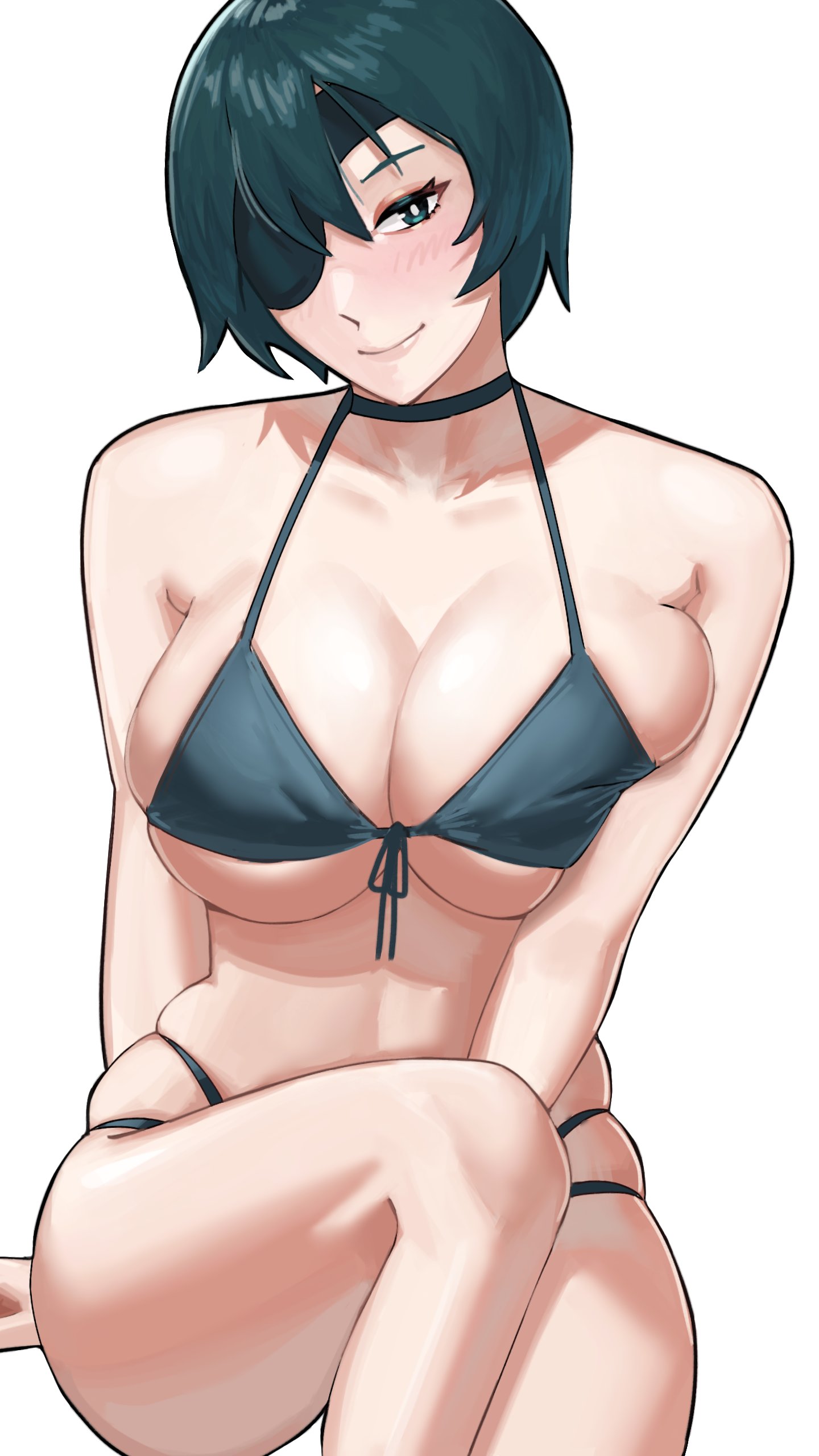 1girls, ass, big ass, big breasts, bikini, blush, breast press, breast squish, breasts, chainsaw man, cleavage, female, female only, himeno (chainsaw man), micro bikini, sideboob, thick thighs, thighs, underboob, underwear, xilkman