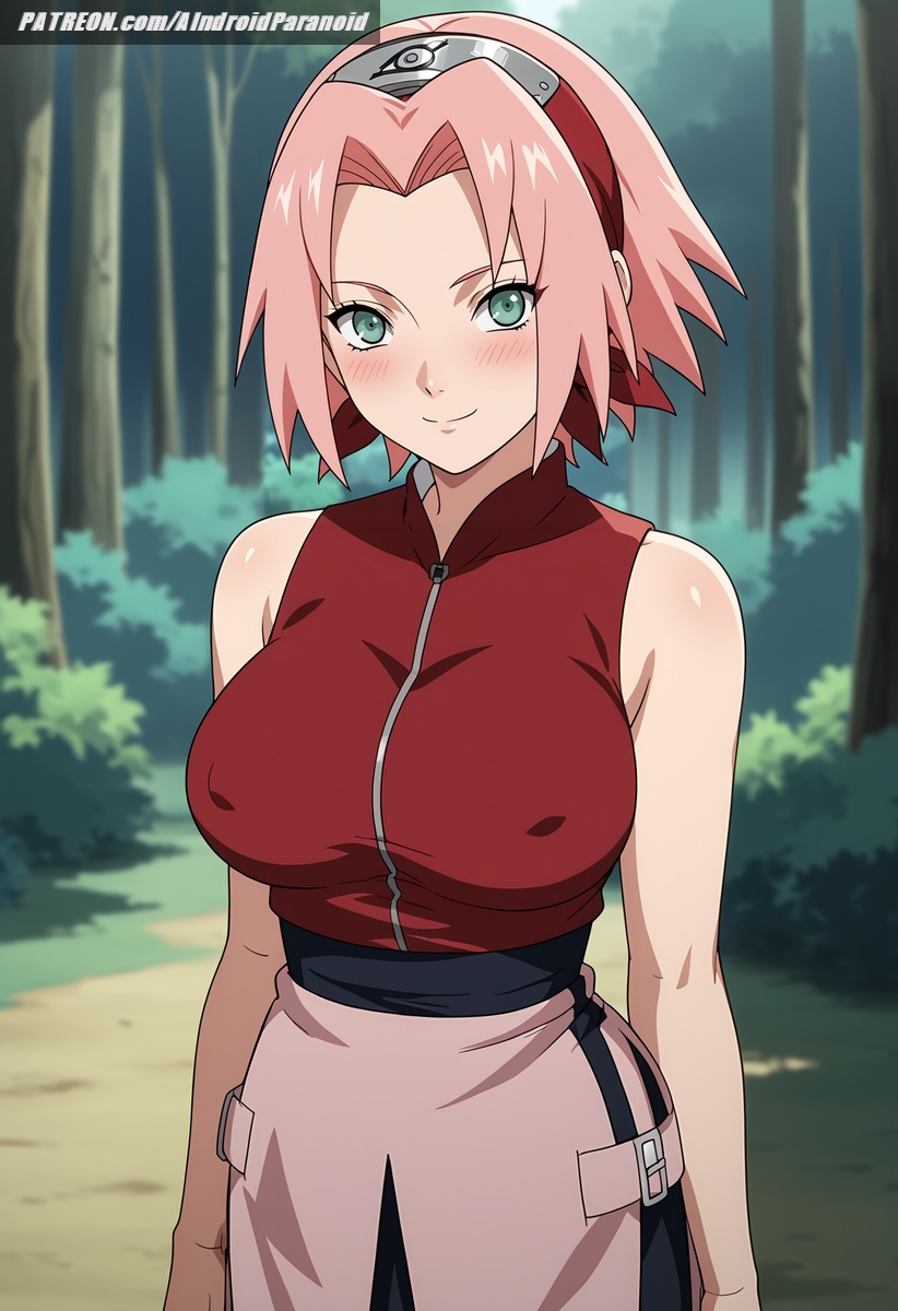 ai_generated aindroidparanoid ass big_breasts blush boruto:_naruto_next_generations breasts curvy female flirting forest grabbing_breasts green_eyes huge_breasts large_breasts narrow_waist naruto naruto_(classic) naruto_(series) naruto_shippuden ninja nipples outdoors pink_hair sakura_haruno short_hair slim_waist stable_diffusion straight_hair voluptuous