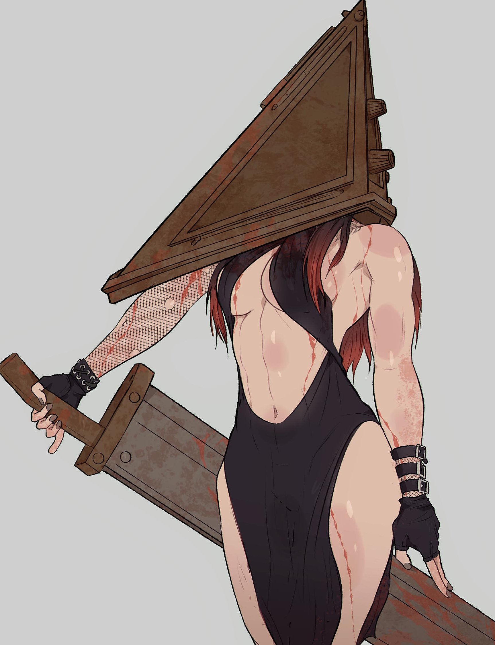 1girls, black dress, breasts, clothing, dyed hair, female, female pyramid head, goth, goth girl, long hair, pyramid head, silent hill, silent hill 2, solo, yoracrab