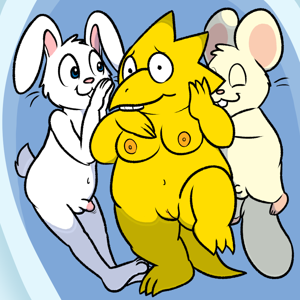 alphys anthro bathtub breasts female group hamster lagomorph male mammal nishi nude oxynard penis pussy rabbit rodent snowrabbitreiku undertale video_games