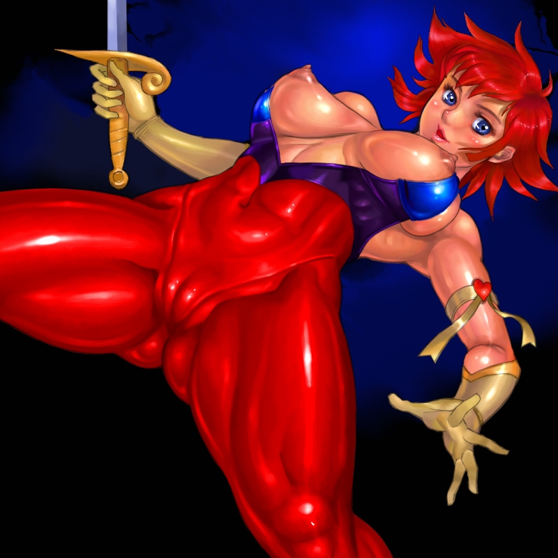 1girls 2011 android bodysuit breasts cameltoe choker curvaceous cutie_honey cutie_honey_(character) female gloves heart honey_kisaragi large_breasts light-skinned_female light_skin looking_at_viewer nipples red_hair short_hair solo sword thick_thighs wide_hips zen_and_retro