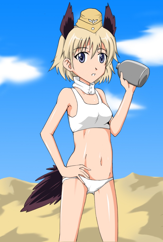 1girls bird_tail blonde_hair bra panties raisa_pottgen short_hair small_breasts strike_witches world_witches_series