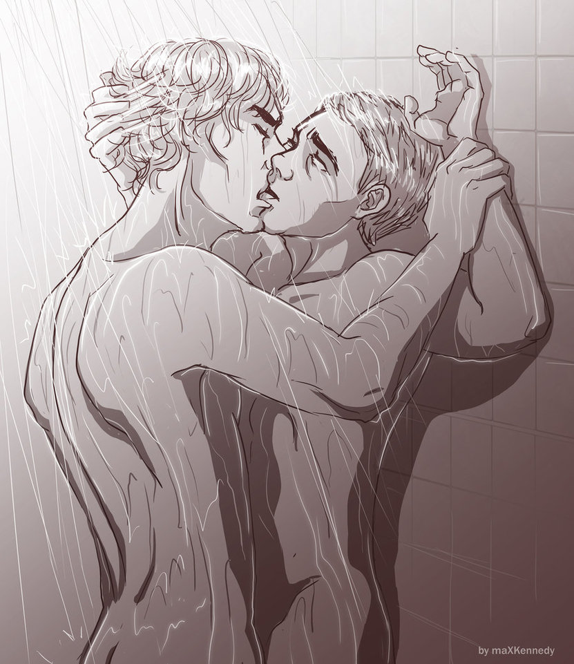 2boys artist_request closed_eyes digital_media_(artwork) duo gay john_watson kissing male male/male male_only multiple_males nude pinned romantic romantic_couple sherlock sherlock_(tv) sherlock_holmes shower showering tagme wet yaoi