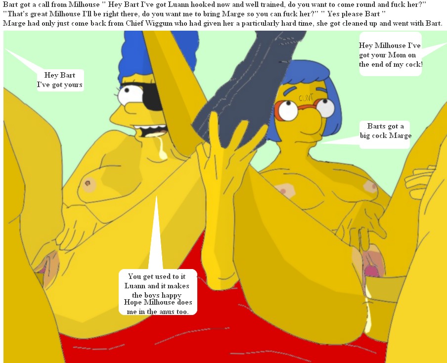 breasts color cum english_text eye_patch female human insertion luann_van_houten male marge_simpson multiple_females multiple_males nipples nude penis sex straight tagme text the_simpsons vulva