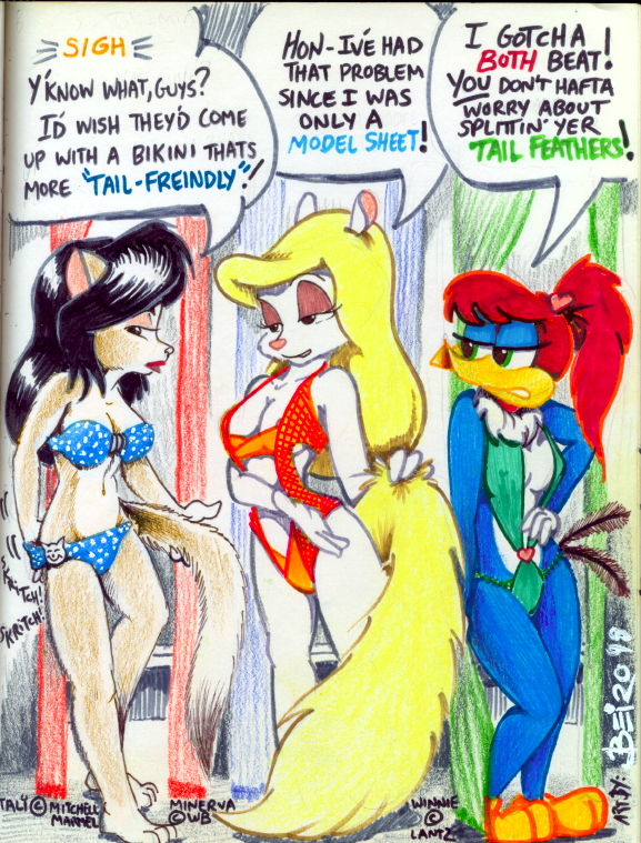 alternate_body_type alternate_breast_size animaniacs anthro crossover marmelmm minerva_mink the_woody_woodpecker_show winnie_woodpecker