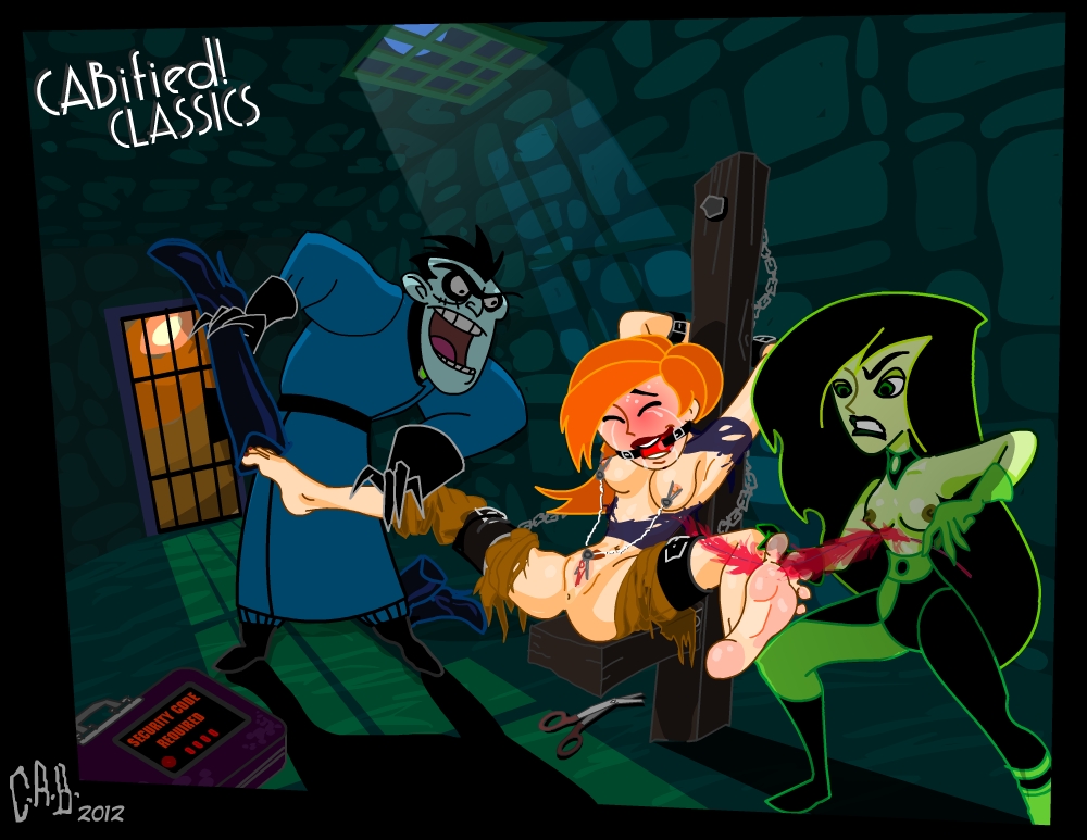 1boy 2girls bondage ceeaybee disney dr._drakken female foot_fetish gag human kim_possible kimberly_ann_possible male multiple_girls nipples pussy shaved_pussy shego tickling