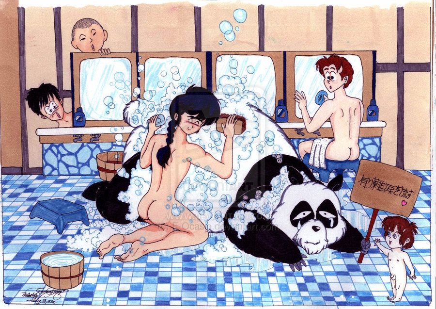 00s 2002 assisted_bathing bathing bathing_another bathing_together casual_nudity dated e-ocasio genma_saotome male male_only nude panda ranma-kun ranma_1/2 ranma_saotome signature tagme traditional_media_(artwork) washing washing_another