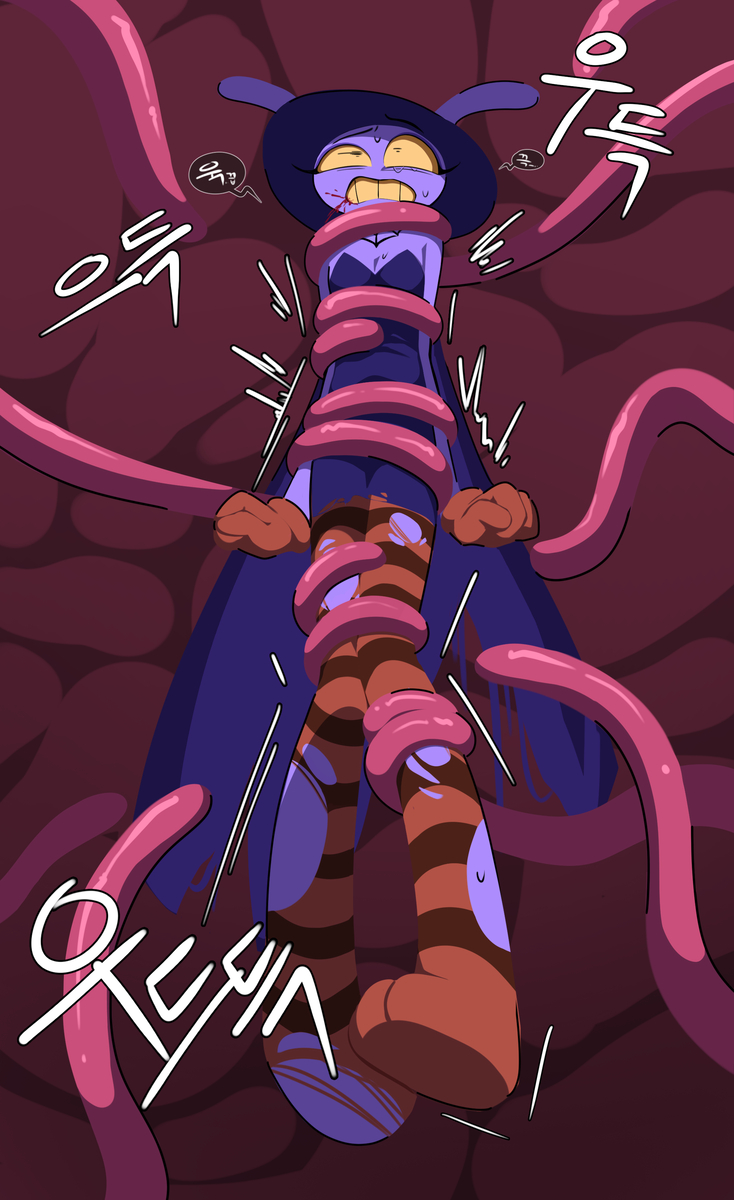anthro, blood on face, bunny, bunny boy, dubious consent, eyeliner, femboy, glitch productions, imminent anal, imminent rape, jax (tadc), jax (the amazing digital circus), korean text, periwinkle fur, purple fur, questionable consent, ripped pants, scared, solo, solo focus, tentacle, tentacle bondage, the amazing digital circus, witch, witch hat, witch jax (the amazing digital circus), yellow sclera