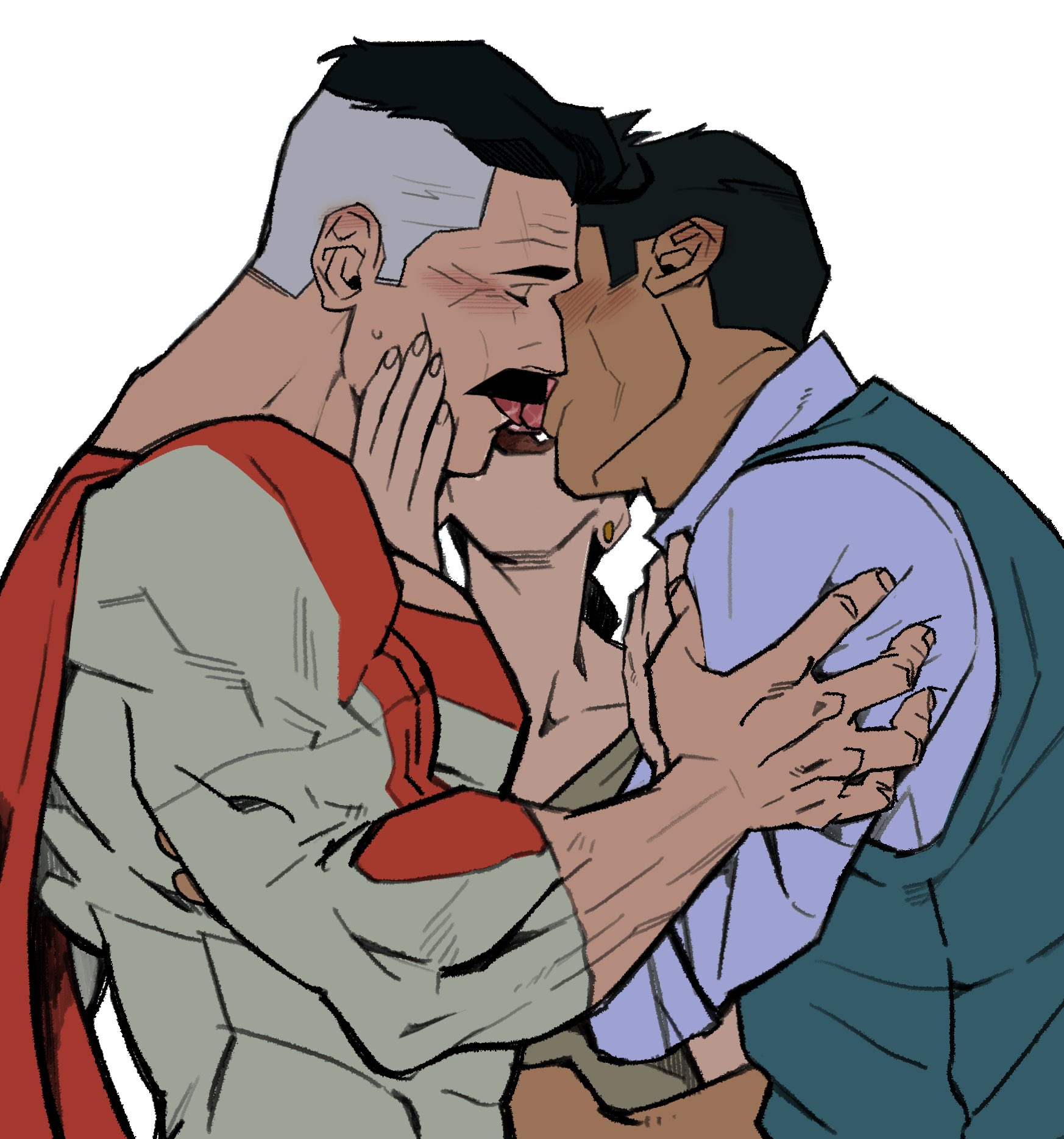 2boys1girl, bara, bisexual, bisexual male, bonjourdraws, daddy, debbie grayson, dilf, female, gay, invincible, invincible (tv series), kissing, makeout, male, milf, mommy, muscular, muscular male, nolan grayson, omni-man, paul (invincible), polyamory, threesome, tongue kiss, triple kiss