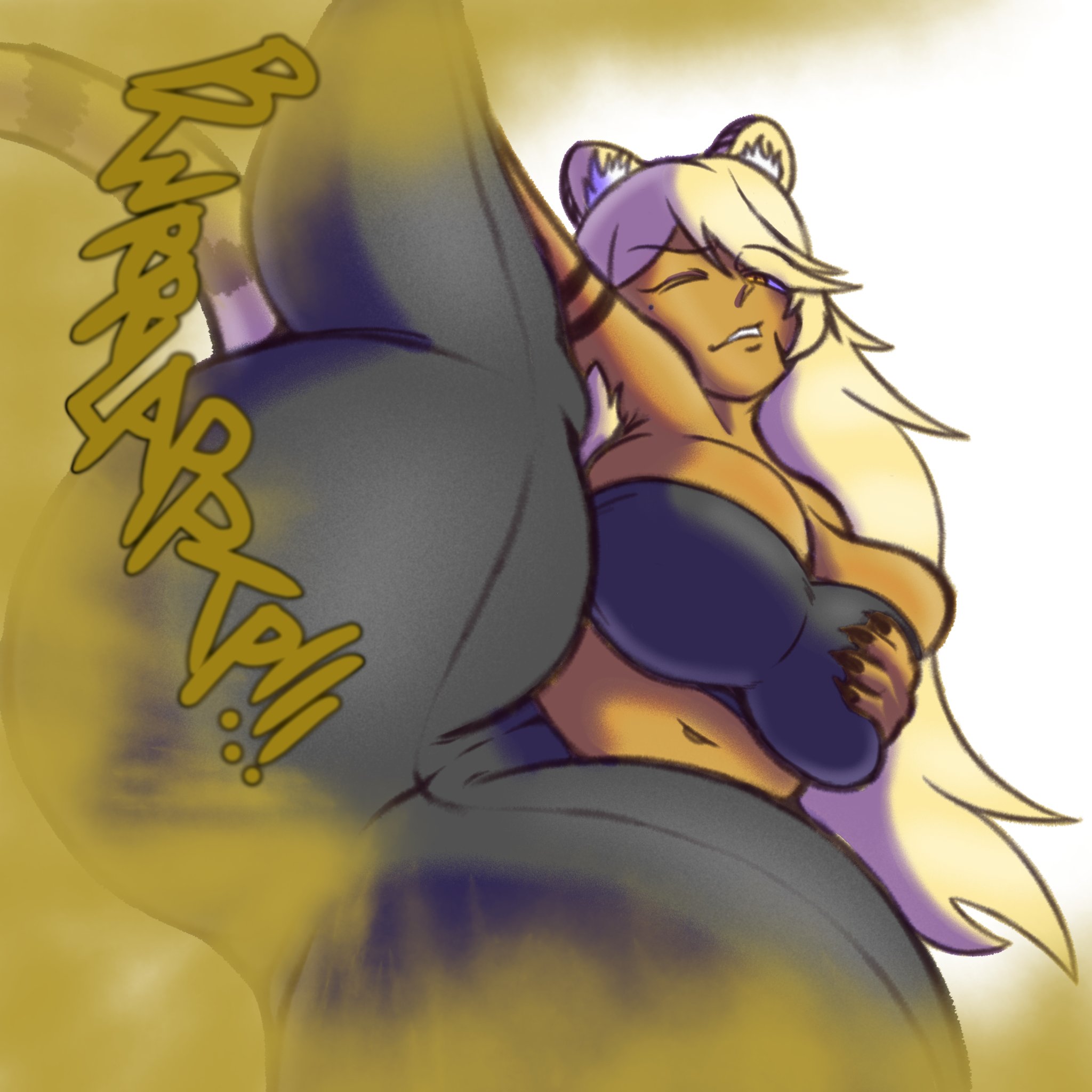 big ass, big breasts, big butt, brap, enjoying farting, fart, fart cloud, fart fetish, farting, farts, female, gas, gassy, gassy female, holding breast, huge ass, huge butt, legs up, long hair, looking pleasured, nightmaresfd, point of view, pov, smelly butt, sniffable ass, stretching, tiger, tiger ears, tiger girl, tiger stripes, tiger tail, tomboy, tora (nightmaresfd)