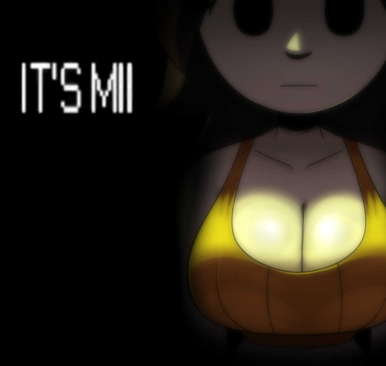 :|, 1girls, 2026, big breasts, black eyes, breast focus, breasts, female, female focus, female only, huge breasts, long hair, looking at viewer, meme, meme reference, mii, mii gunner, mii gunner (smash 4), mob face, nintendo, nose, plump, plump breasts, scott falco, scottfalco (artist), shadowing, shiny breasts, shiny skin, solo, solo female, solo focus, staring, staring at viewer, text, white skin, white skinned female
