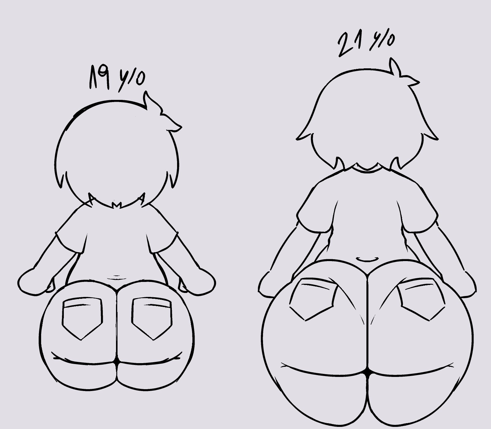 ass, big ass, bottom heavy, bottom heavy femboy, comparing, femboy, huge ass, jeans, lulkapi, panties visible through clothing, pantylines, tagme, text, underwear visible through clothing