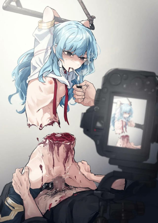 1girls, bisected, blood, blue hair, breasts, camera, censored, cigarette, corpse, dead eyes, death, dismemberment, duo, empty eyes, female, female death, female focus, gore, guro, male, necrophilia, nipples, penetration, recording, sex, smoking, snuff, vaginal penetration, yodosumiori