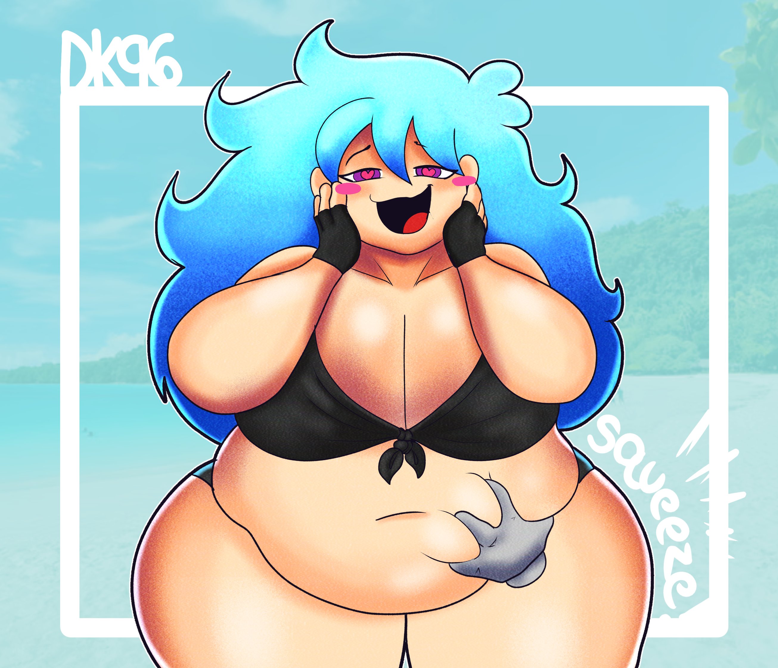 1girls, belly grab, big belly, big breasts, big thighs, bikini, breasts, chub, chubby, chubby belly, chubby female, daisykitty96, fat, female, female focus, female only, friday night funkin, friday night funkin mod, skyblue, skyblue (friday night funkin), skyverse, solo, solo female, solo focus, squeezing, squeezing belly