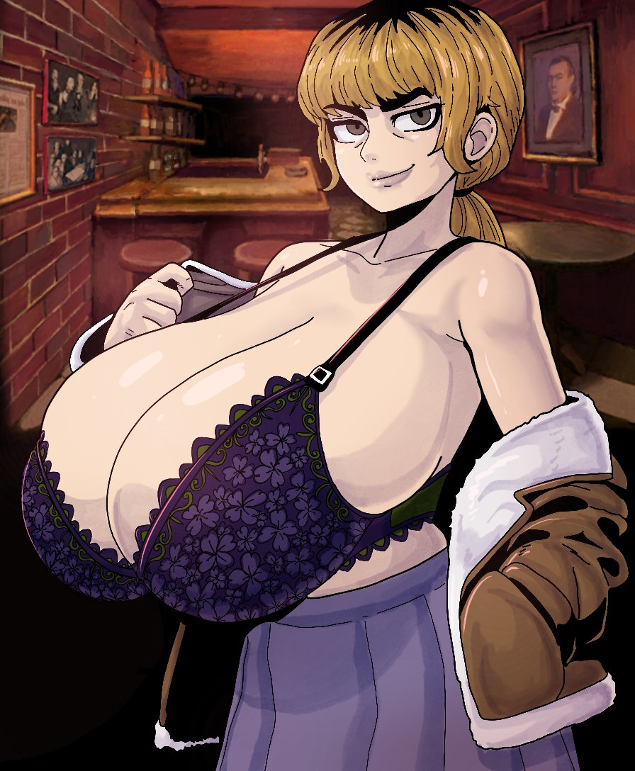big breasts, breasts, comically large breasts, fear and hunger, fear and hunger: termina, female, huge breasts, karin (fear and hunger), lace-trimmed bra, tanukisan9997