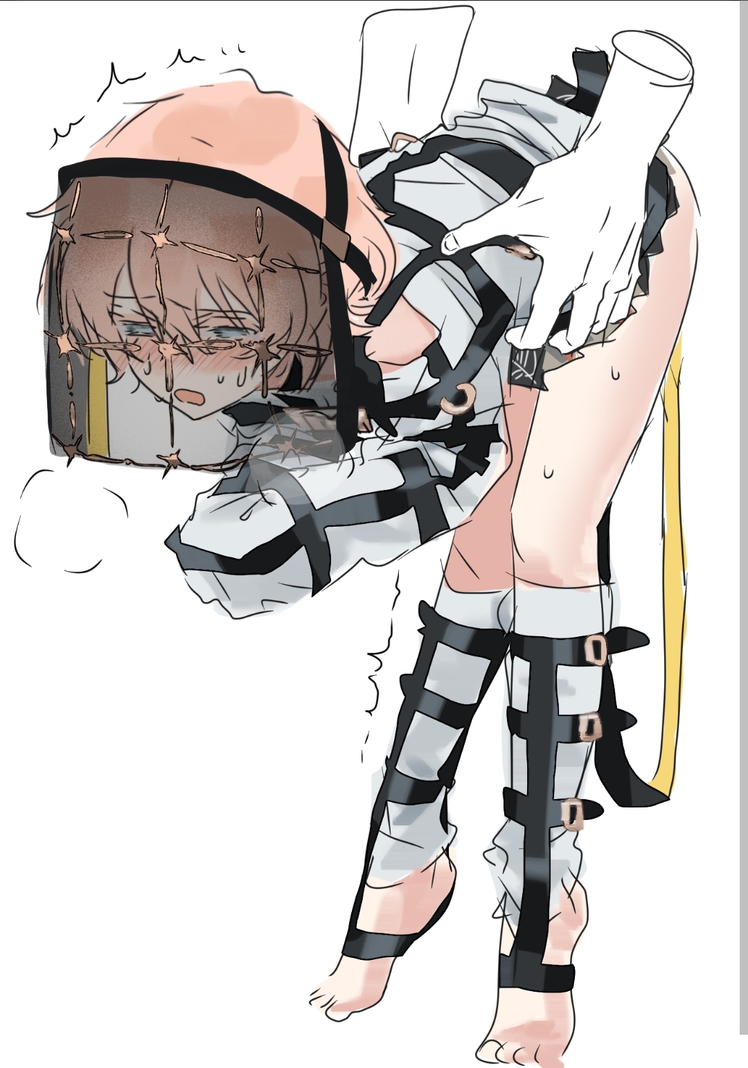 anon, anonymous male, bent over, blonde female, blonde hair, blonde hair female, blonde-haired female, blue eyes, blue eyes female, crying, crying female, crying while penetrated, crying with eyes open, dubious consent, female, holding hips, holding waist, kusunoki muu, male, milgram, penetration, penetration from behind, prison clothes, prison uniform, prisoner, raped female, sakugoheihou2xx, sex, sex from behind, shaking, sweat