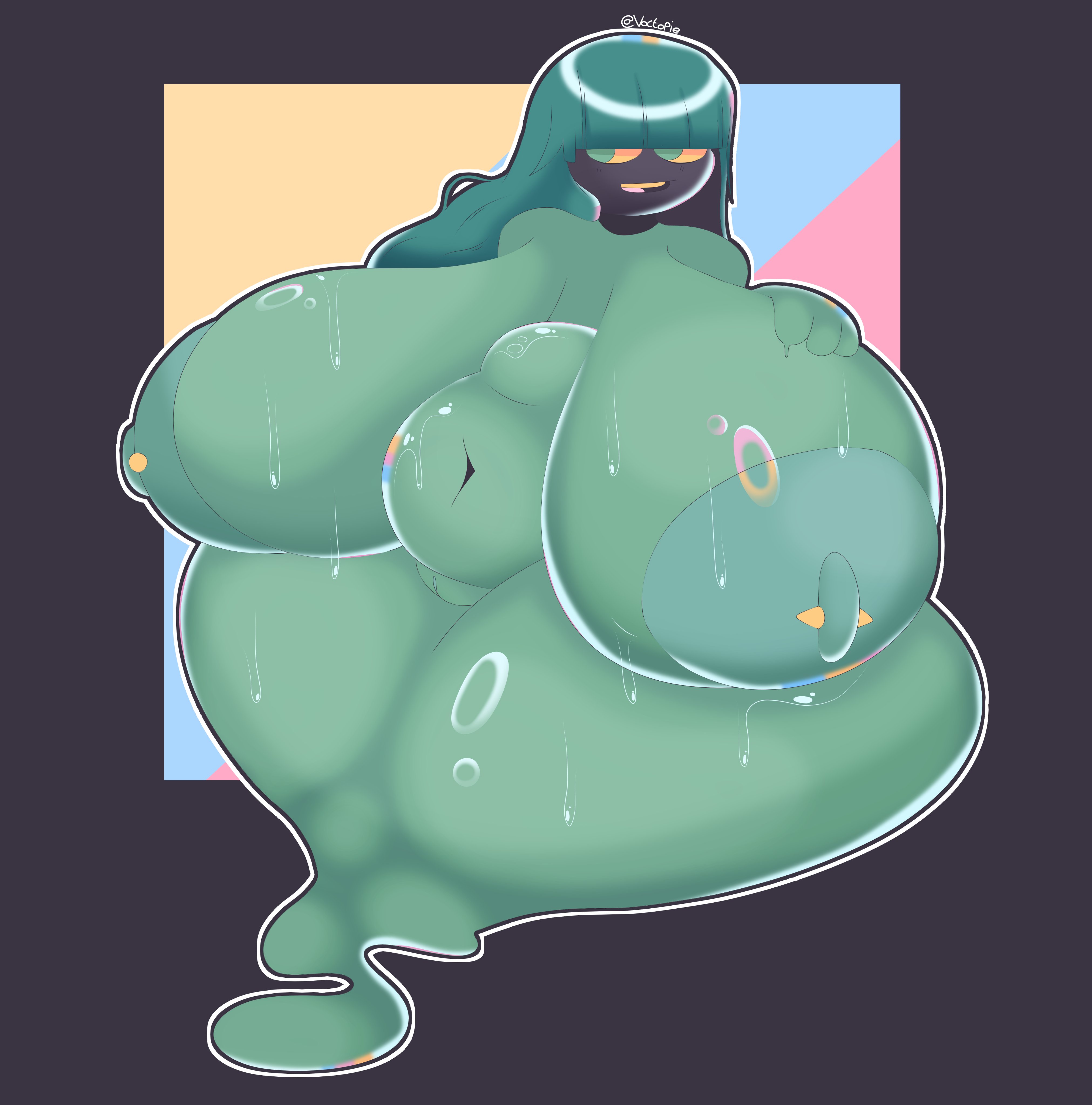 2024, ass, ass bigger than head, big ass, big breasts, breasts, breasts bigger than head, dora (hades), female, female only, ghost, ghost girl, ghost tail, hades (game), hades 2, hand on breast, huge ass, huge breasts, hyper, hyper ass, hyper breasts, solo, solo female, solo focus, sweat, sweating, sweaty, sweaty ass, sweaty body, sweaty breasts, teal body, teal eyes, teal hair, teal skin, thick, thick ass, thick thighs, thighs, voctopie